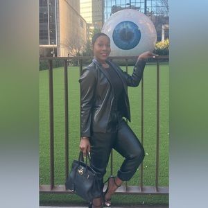 Women’s black faux leather joggers